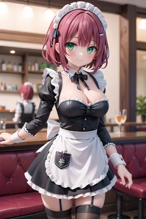 insanely detailed, absurdres, ultra-highres, ultra-detailed, best quality,
1girl, solo, nice hands, perfect hands
BREAK
cleavage, thigh, zettai ryouiki thighhighs, (miniskirt maid, maid costume, maid hair dress:1.3)
BREAK
happy smile, laugh, closed mouth
BREAK
,
standing, cowboy shot, looking at viewer
BREAK
slender, kawaii, perfect symmetrical face, ultra cute girl, ultra cute face, ultra detailed eyes, ultra detailed hair, ultra cute, ultra beautiful
BREAK
in restaurant, depth of field, ultra detailed background
BREAK
large breasts
BREAK
(red hair, green eyes), very short hair, hime cut