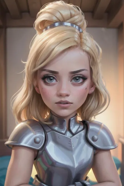 KimberlyNobodySD15,  doubtful expression,  ((wearing a fantasy warrior armor costume)), Golden Hour, by a Finnish lake,  (((relaxed))), "epic-Ultra-HD-details", "epic-Ultra-HD-highlights",       PA7_Human-Likeness,                  PA7_Portrait-HL_v2