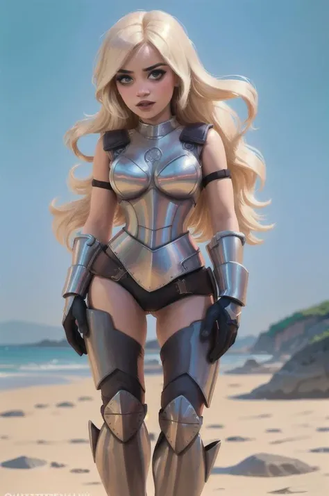 KimberlyNobodySD15, happy expression, ((wearing a fantasy warrior armor costume)), Twilight, on a rock by the beach, (((relaxed))), "epic-Ultra-HD-details", "epic-Ultra-HD-highlights", PA7_Human-Likeness, PA7_Portrait-FL