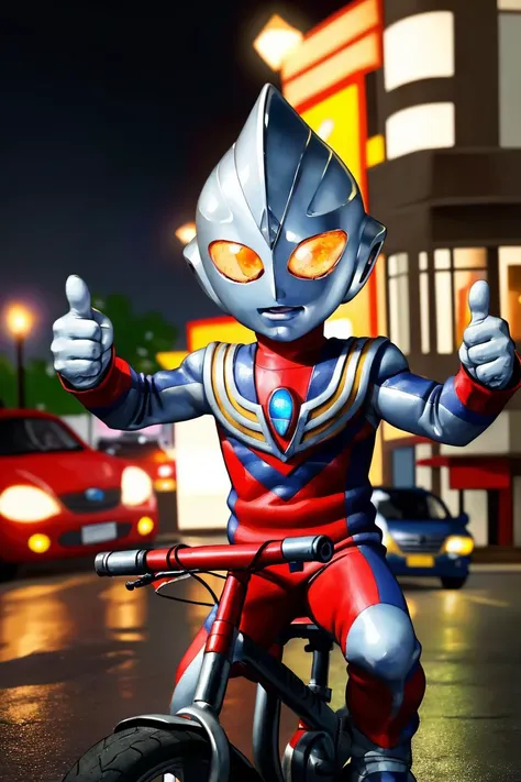 (((AS-Younger:1.3))), (colorful),<lora:dijia:0.7> 1BOY riding bikes suburban street storm and rain, pizza delivery, pizza box, thumbs up gesture, (masterpiece:1.2) (photorealistic:1.2) (bokeh) (best quality) (detailed skin:1.3) (intricate details) (8k) (HDR) (cinematic lighting) (sharp focus) ALIEN, TOKUSATSU,GLOWING EYES