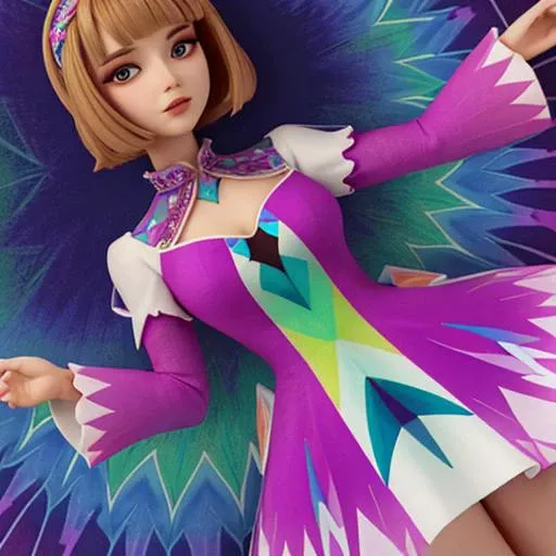 lady kaleidoscope dress close up
