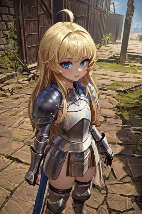 (AS-YoungestV2:1.3), (detailed eyes:1.3), Beautiful Lighting, (1girl:blue  eyes, blonde hair, absurdly long hair, ahoge, eyebrows visible through hair), (real skin), <lora:l - L| :1>,
 <lora:EldenRingWorldandKnights:0.5>, Standing, Armor, Knight, church ruins, Cleanrot Knights, resting, 1girl,
