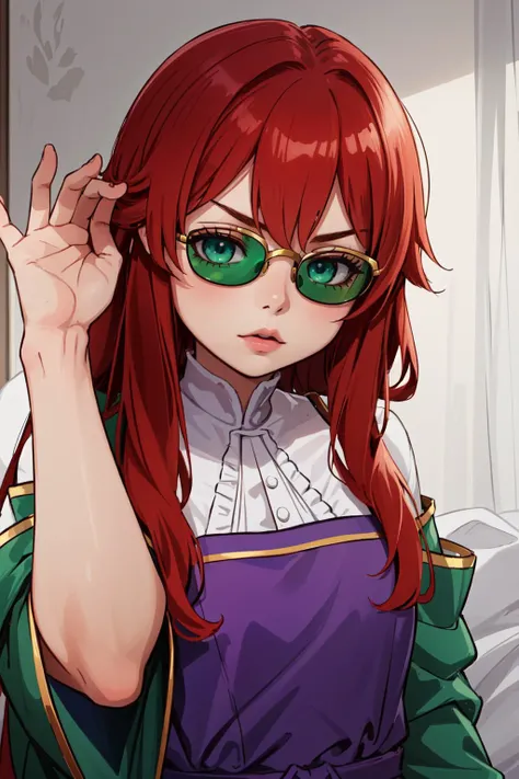 (masterpiece, best quality), intricate details,
1girl, <lora:annielol:1> annielol, annie \(league of legends\), AS-Youngest, (stuffed animal, teddy bear), red hair, petite, green eyes,
purple dress, white collar, frills,
<lora:saltbae:0.8> saltbae, sunglasses,