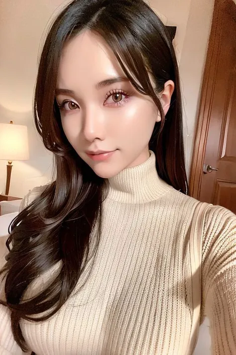 RuiSaotome, 1girl,wearing a turtleneck sweater(RAW photo, best quality), (realistic, photo-realistic:1.4), masterpiece, an extremely delicate and beautiful, extremely detailed, 2k wallpaper, Amazing, finely detail, extremely detailed CG unity 8k wallpaper, ultra-detailed, highres, soft light, beautiful detailed girl, extremely detailed eyes and face, beautiful detailed nose, beautiful detailed eyes,cinematic lighting,autumn scenery,sunlight,perfect anatomy,slender body,full body ,portrait,smile