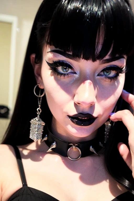 (s3xyg0th:1.2), <lora:s3xyg0th_20230811_henmix_LORA_512:1>, (sexy goth:1.2)
a photo of a woman, a closeup of woman face,
rendered in octane, rendered in unreal engine, realistic photography, ultra-realistic, detailed eyes, photorealistic, realistic, real life, photograph,
happy, soft lighting, face closeup, masterpiece, sharp focus, cinematic lighting, rim lighting, glossy skin, shiny skin, soft lighting, face focus, looking at viewer, mascara, eyeshadow, black hair, blush, nose blush, happy, hoop earrings, choker, pale, dark night, moonlight,