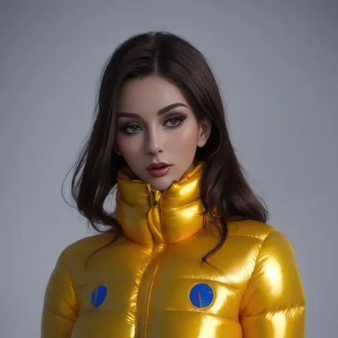A realistic, stunning portrait of a young, ((slim, cute, sweet)), European woman, radiating elegance and beauty. She is dressed in a fashionable, collared, (colorful:1.0), (shiny and glossy:1.2), (puffer Wedding down dress coat:1.3), (by parkasite:1.0). (High Yoked:1.2). The lighting is soft, highlighting her features and emphasizing the high glossy texture of her clothes. Cinematic lighting, very cold, high resolution, (winter fashion:1.2), (midday on a very hot summer day on crowded beach:1.5), realistic shading, digital painting, artstation, sweetest, cutest. (tempting:1.5) (close up shot:0.0) (cowboy shot:0.0). Spotlight, <lora:Parkasite_v10:0.8> <lora:hairdetailer:0.4> <lora:ReaLora:0.8>