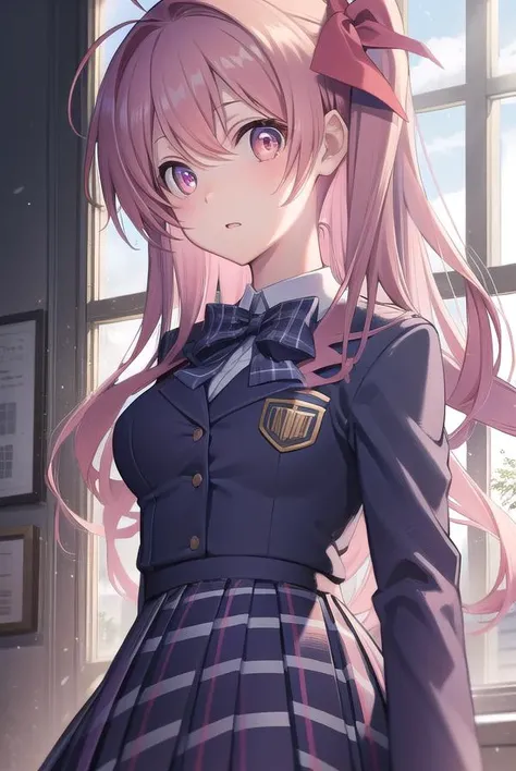 rimisakihata, <lora:rimisakihatatest:1>,
rimi sakihata, long hair, one side up, pink hair, (pink eyes:1.5), hair ribbon, ahoge,
BREAK school uniform, serafuku, thighhighs, zettai ryouiki,
BREAK looking at viewer,
BREAK indoors, classroom,
BREAK <lora:GoodHands-vanilla:1>, (masterpiece:1.2), best quality, high resolution, unity 8k wallpaper, (illustration:0.8), (beautiful detailed eyes:1.6), extremely detailed face, perfect lighting, extremely detailed CG, (perfect hands, perfect anatomy),