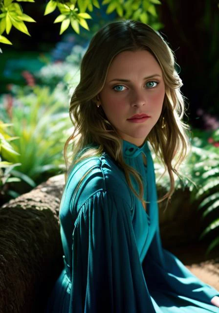 <lora:lndswgnr_1974-1977_v1.0:1> lndswgnr, (Sharp focus: 1.5), (sharp focus:1.2), photo, attractive young woman, (beautiful face:1.1), detailed eyes, luscious lips, (bold red lip colour:0.85), (medium breasts:1.0), (slim body:1.2), wearing (1980s peplum dress:1.2) in a (botanical garden:1.2). (moody lighting:1.2), depth of field, bokeh, 4K, HDR. by (James C. Christensen:1.2|Jeremy Lipking:1.1).