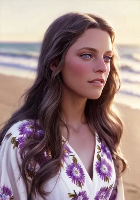 (lndswgnr_v1.0b:0.5), <lora:lndswgnr_1974-1977_v1.0b:0.5> lndswgnr, (Sharp focus: 1.5), (sharp focus:1.2), portrait, attractive young woman, (beautiful face:1.1), detailed eyes, luscious lips, (eye makeup:1.2), (tight body:1.2), wearing (flowery dress:1.2) at (the beach:1.2). (morning sun lighting:1.2), depth of field, bokeh, 4K, HDR. by (James C. Christensen:1.2|Jeremy Lipking:1.1).