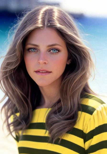 (lndswgnr_v1.0b:0.5), <lora:lndswgnr_1974-1977_v1.0b:0.5> lndswgnr, (Sharp focus: 1.5), (sharp focus:1.2), portrait, attractive young woman, (beautiful face:1.1), detailed eyes, luscious lips, (eye makeup:1.2), (tight body:1.2), wearing (yellow striped 1980s dress:1.2) at (the beach:1.2). (morning sun lighting:1.2), depth of field, bokeh, 4K, HDR. by (James C. Christensen:1.2|Jeremy Lipking:1.1).
