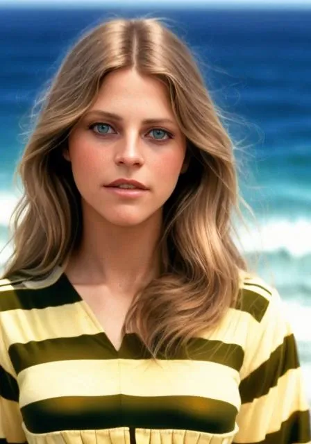 (lndswgnr_v1.0b:0.5), <lora:lndswgnr_1974-1977_v1.0b:0.5> lndswgnr, (Sharp focus: 1.5), (sharp focus:1.2), portrait, attractive young woman, (beautiful face:1.1), detailed eyes, luscious lips, (eye makeup:1.2), (tight body:1.2), wearing (yellow striped 1980s dress:1.2) at (the beach:1.2). (morning sun lighting:1.2), depth of field, bokeh, 4K, HDR. by (James C. Christensen:1.2|Jeremy Lipking:1.1).