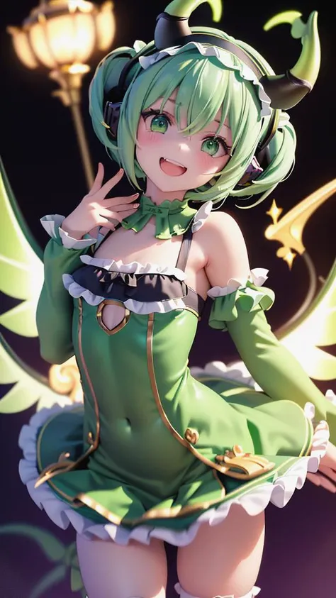 anime girl with green hair and blue dress posing for camera, splash art anime , extremely detailed artgerm, cute anime waifu in a nice dress, ! dream artgerm, smooth anime cg art, loliiling as a queen of fairies, portrait of a fairy, portrait of fairy, rin, artgerm. anime illustration