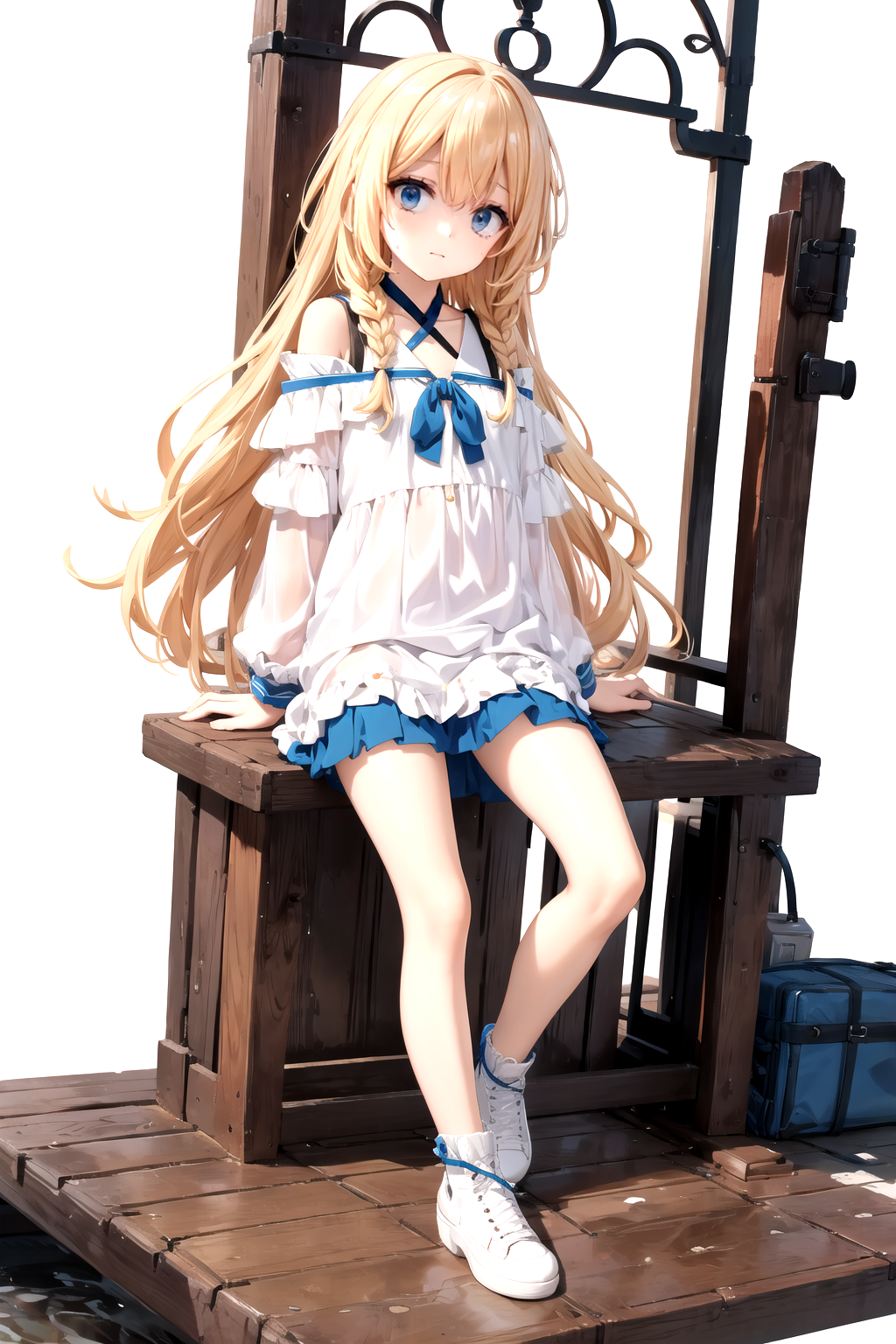 Arafed image of a girl sitting on a wooden bench - SeaArt AI