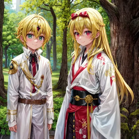 <lora:add_detail:1>,2 girl,2 boy,masterpiece,best quality,ultra-detailed,Middle Ages,day,forest,
AND 2 girl,yue \(arifureta\),blond hair,very long hair,red eyes,hair bow,standing,smile,white kimono,(kimono),<lora:yue_v2:0.9>,
AND 2 boy,green eyes,child,meliodas_nanatsu_no_taizai_demon,golden hair,
white cloak,shirt,vest,black trousers,
standing,smiling,<lora:meliodas_nanatsu_no_taizai:0.8>,