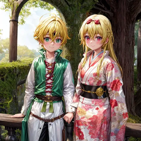 <lora:add_detail:1>,2 girl,2 boy,masterpiece,best quality,ultra-detailed,Middle Ages,day,forest,
AND 2 girl,yue \(arifureta\),blond hair,very long hair,red eyes,hair bow,standing,smile,white kimono,(kimono),<lora:yue_v2:0.9>,
AND 2 boy,green eyes,child,meliodas_nanatsu_no_taizai_demon,golden hair,
white cloak,shirt,vest,black trousers,
standing,smiling,<lora:meliodas_nanatsu_no_taizai:0.8>,