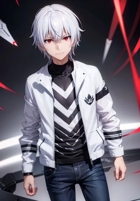 (masterpiece),(best quality),(ultra-detailed),(illustration),8K quality,laboratory,day,
pha Accelerator,1boy,red eyes,accelerator (Toaru Majutsu no index),constricted pupils,white hair,solo,albino,short hair,hair between eyes,
(leather_jacket),(black shirt),(striped shirt),(striped),pants,(evil smile),looking_at_viewer,<lora:accelerator-v1-ph_16:0.7>,