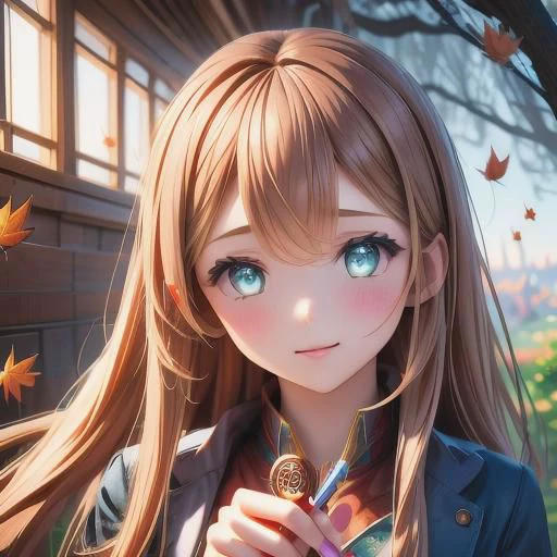 A beautiful (((girl))), her face framed by flowing (((mystic locks))), surrounded by elements of (fantasy) like the falling leaves and the gentle breeze, drawning intricate patterns with a (((magic pencil))), as she advanced towards a (((tornado))) preparing to infuse it with (intelligence), under the (enriching autumn morning light), with a (pencil held at an angle) as if in response to a (license lawsuit)