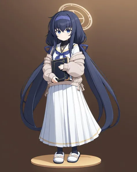 ui \(blue archive\),1girl, solo, slippers, long_skirt, halo, white_skirt, bolt_action, full_body, pleated_skirt, looking_at_viewer, suppressor, low_twintails, necklace, blue_neckerchief, holding_book, pantyhose, blue_hairband, long_sleeves, character_name, sweater, holding_gun, white_sailor_collar, white_serafuku, english_text, closed_mouth
<lora:ui_(blue_archive)_image2537_2023-11-28:1>halo. gorgeous,key visual, vibrant, studio anime,award-winning, professional, highly detailed,high budget, cinemascope
