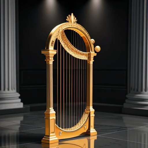 royal angel's harp in the shape of D, 8k, unreal engine render, no background