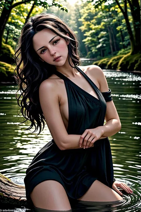 tv_Annet_Mahendru_A_V1, , calm expression, wearing a colorful sundress, sitting on a log at a misty forest pond, golden hour, shot from the side,, (((relaxed))), "epic-Ultra-HD-details", "epic-Ultra-HD-highlights", detailed skin, pores, PA7_Human-Likeness <lora:PA7_Beautify2:0,2>