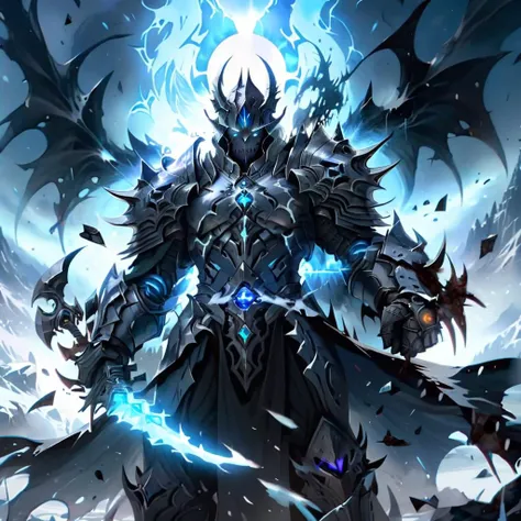 A digital art depiction of a Death Knight from World of Warcraft, eyes glowing with a fierce blue light. Their armor, dark and ominous, is adorned with frost and shards of malevolent energy, emanating an aura of coldness and death. The air around the knight seems to crackle with icy vapors, enhancing the chilling, sinister ambiance. The background is a bleak, frozen landscape that echoes the knightâs formidable presence, creating an overall atmosphere that is both haunting and mesmerizing,<lora:herocoolstyle:0.75>,   <lora:cinewow:0.8> cinewow