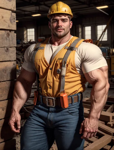 brutalmass, <lora:kirbywood:0.8> kirbywood, drawing, vintage color comics, a male construction worker, safety vest, large bulge, cute youthful face, realistic, professional photo 4k, high resolution, high detail, <lora:more_details:0.25>