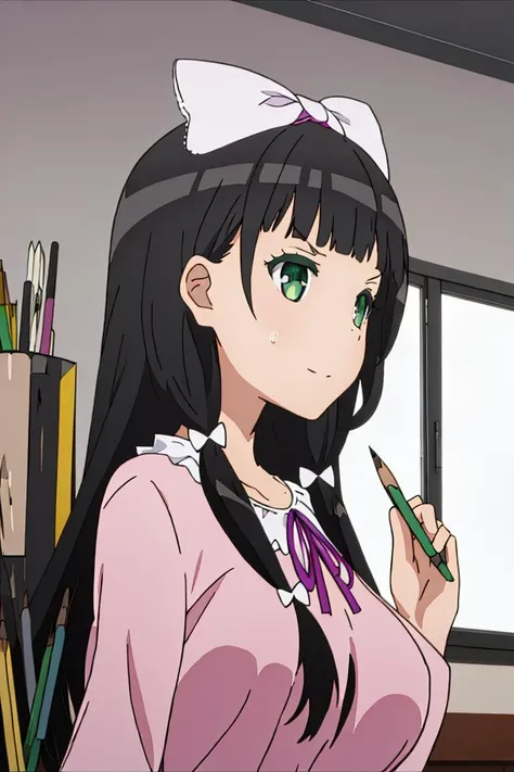 extremely detailed 8K wallpaper,
masterpiece,best quality,1girl,solo,nice hand,good hand,
<lora:Kaiko_Mikuniyama_v1:1>, Kaiko,head bow,big eyes,green eyes,looking at viever,pencil,holding pencil,write,