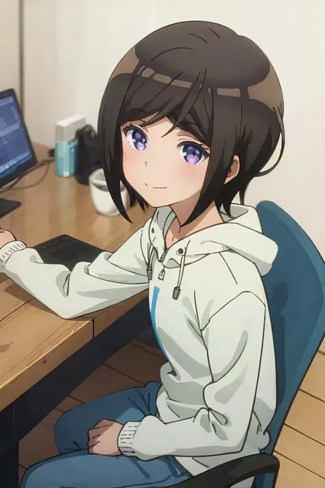 best quality, (masterpiece:1.2), highly detailed,
<lora:Imouto_sae_Ireba_Ii_v23:1>, Chihiro,
1girl, solo, sitting,  from angle, looking at the viewer, closed mouth, slight smile,
