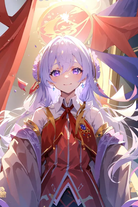 (masterpiece:1.2),best quality,PIXIV,Elaina,Chinese weddingdress,
1girl,solo,purple eyes,chinese clothes,hair ornament,smile,flower,long hair,bangs,jewelry,hair flower,upper body,whitehair,dress,long sleeves,closed mouth,
indoor,
<lora:Chinese weddingdress-000018:0.8>,