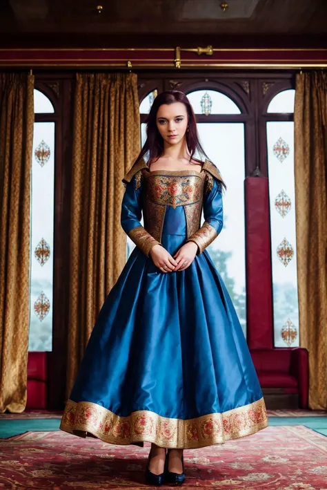 A full color portrait of a beautiful woman wearing a 15th-century royal attire, The Other Boleyn Girl movie set,sunglasses,epic character composition,by ilya kuvshinov, alessio albi, nina masic,sharp focus, subsurface scattering, f2, 35mm, film grain <lora:leagu:1>