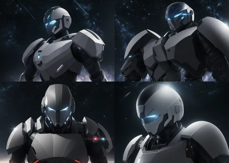 a photo of cyber space soldier, armored,milkyway background, soft dimmed light, angle view, realistic