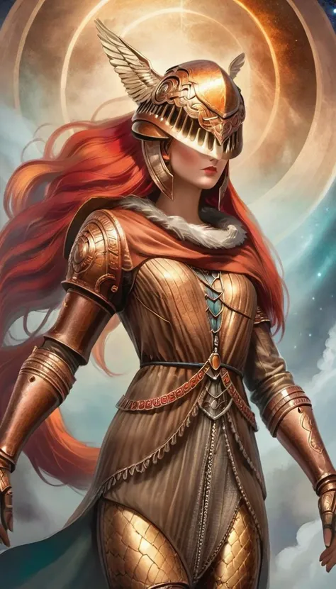 ethereal fantasy concept art of   <lora:MaleniaXL:.8> malenia woman, full body <lora:SDXL_Sacred_beast:.4> helmet, intense red hair . magnificent, celestial, ethereal, painterly, epic, majestic, magical, fantasy art, cover art, dreamy