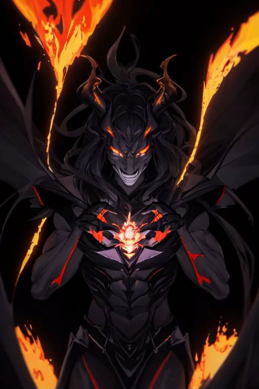 Best quality, masterpiece, ultra high res, (photorealistic:1.37), raw photo, 135mm lens close up shots, close up shots, 1devil, prefect face, prefect face, evil smile face, big muscular, strong, demon, long grey hair in the air, long legs, open chest, dark cloak, fire all over body, fire body, fire dragon, fire inside body, (EnergyVeins:1.4), glowing eyes, Sexy Muscular, walking on fotan, booming environment, dark themes, , huoshen, Endsinger, nvwashi, dynamic lighting all over body, , plasttech, perfecteyes,