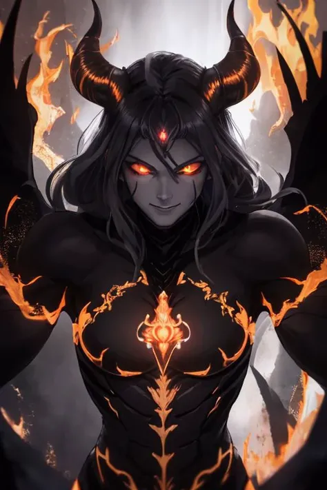 Best quality, masterpiece, ultra high res, (photorealistic:1.37), raw photo, 135mm lens close up shots, close up shots, 1devil, prefect face, prefect face, evil smile face, big muscular, strong, demon, long grey hair in the air, long legs, open chest, dark cloak, fire all over body, fire body, fire dragon, fire inside body, (EnergyVeins:1.4), glowing eyes, Sexy Muscular, walking on fotan, booming environment, dark themes, , huoshen, Endsinger, nvwashi, dynamic lighting all over body, , plasttech, perfecteyes,