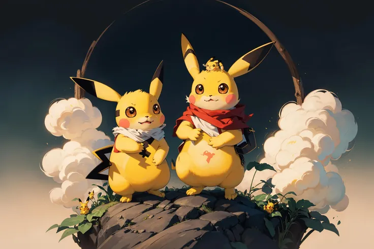 A pikachu, masterpiece,{{{best quality}}},(illustration)),{{{extremely detailed CG unity 8k,Brilliant light,cinematic lighting,long_focus,Leonardo Style, Sunbird, background , illustration,vector art,Furry,forest ,fluffy,detailed,cute,