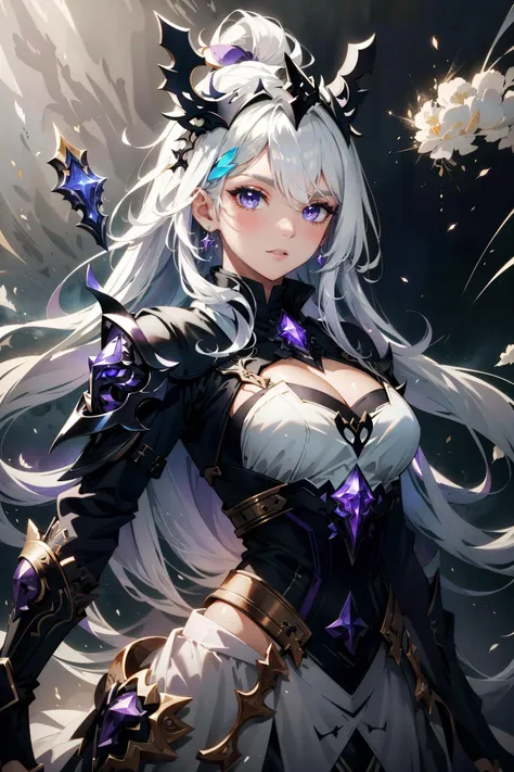 (masterpiece:1.2), best quality, fantasy, 1girl, white hair, multicolored hair, purple eyes, mask on head, sidelighting, light particles, wallpaper, full pose(HDR:1.4), <lora:Leonardo_Mix_3-08:1.000000>