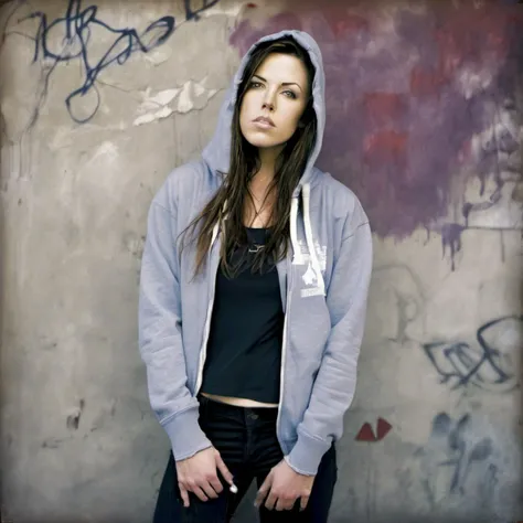 <lora:kristaallen__xl_lora_53 resized:1>  beautiful woman kristaallen, film grain, iso 100, model film shoot, hoody, grunge, street art,