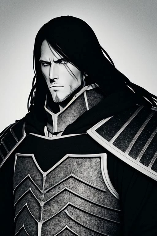 illustration,
slender person,
pronounced facial features,
dark-pale skin,
eyes,
long hair,
knight armor,
armor plate
pronounced facial features,
fur collar,
fingerless gloves,
black and white colors,
black mist background,
looking at viewer,
dynamic light, ultra detail,
extremely detailed CG, full detail,
8k best quality, realistic, 8k,
micro intricate, masterpiece,
by Kentaro Miura
by Tito Kubo
