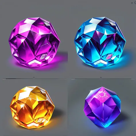 Game icons, gem designs, item lists, no_humans, black_background, still_life, simple_background, gem, cube, grey_background, orb, crystal<lora:Games Gems:1>,