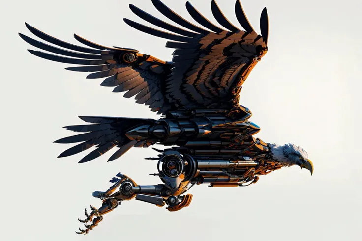 <lora:mechcd-000008:1>, mechcd,eagle,full body,wide shot, far view,flying, (masterpiece, best quality, high quality, highres, ultra-detailed),