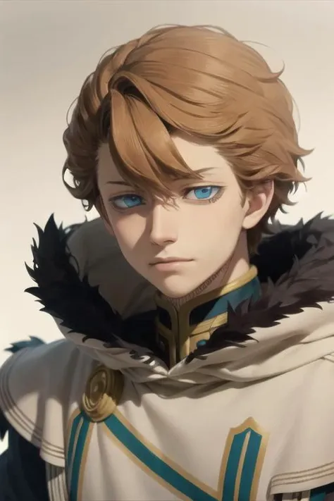 masterpiece, best quality, high quality, 1boy, solo, male focus, looking at viewer, upper body, <lora:langris_vaude:0.78>, langris_vaude, blue eyes, brown hair, fur trim,