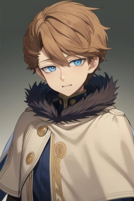 masterpiece, best quality, high quality, 1boy, solo, male focus, looking at viewer, upper body, <lora:langris_vaude:0.84>, langris_vaude, blue eyes, brown hair, fur trim,