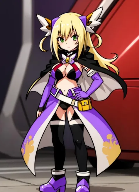 <lora:eris_V05:0.8>eris-tms, casual outfit, hair ornament, cape, brooch, detached sleeves, belt, skirt, tights, purple footwear,
hand on hip, full body