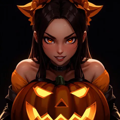 evil sexy pumpkin girl, (best quality, 16k, 8k, ultra highres, absurdres, highres, professional artwork:1.2)