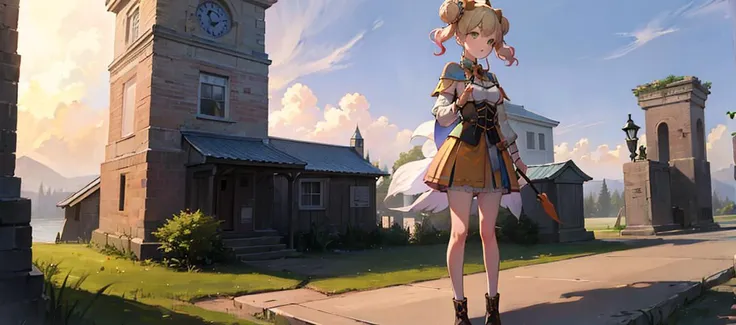 <lora:Momosuzu Nene (Hololive) 4 outfits:1>, momosuzu nene, nene_official, double bun, two side up, corset, cleavage cutout, multicolored bow, orange skirt, angel wing,
(masterpiece), (best quality), (ultra-detailed), ((1girl)), ((solo)), fantasy, flying, broom, night sky, outdoors, magic, spells, moon, stars, clouds, wind, hair, cape, hat, boots, broomstick, glowing, mysterious, enchanting, whimsical, playful, adventurous, freedom, wonder, imagination, determination, skill, speed, movement, energy, realism, naturalistic, figurative, representational, beauty, fantasy culture, mythology, fairy tales, folklore, legends, witches, wizards, magical creatures, fantasy worlds, composition, scale, foreground, middle ground, background, perspective, light, color, texture, detail, beauty, wonder.