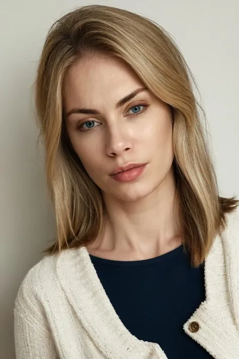 headshot, a woman in a white cardigan, soft colors, masterpiece, high quality, (high detailed skin:1.1)
<lora:jennifer_holland_lora_v01:1> 87j3n