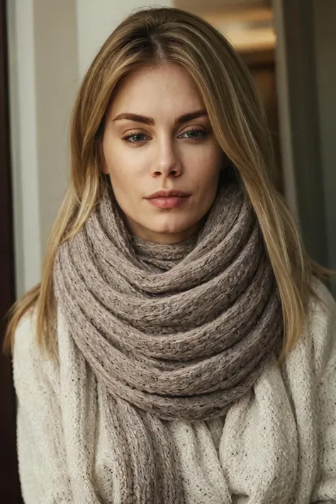 headshot, a woman with a scarf, soft colors, masterpiece, high quality, (high detailed skin:1.1)
<lora:jennifer_holland_lora_v01:1> 87j3n