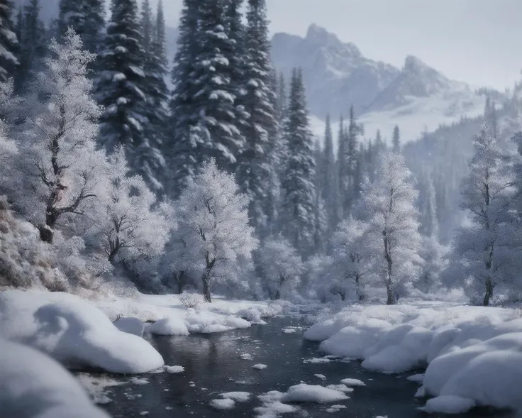 masterpiece, best quality, high quality, extremely detailed CG unity 8k wallpaper,Taiga, silence, towering conifer trees, blanketed forest floor, harsh cold climate, serene beauty, snow, winter, mild summer, breeze, needles, branches, Bokeh, Depth of Field, HDR, bloom, Chromatic Aberration ,Photorealistic,extremely detailed, trending on artstation, trending on CGsociety, Intricate, High Detail, dramatic, art by midjourney