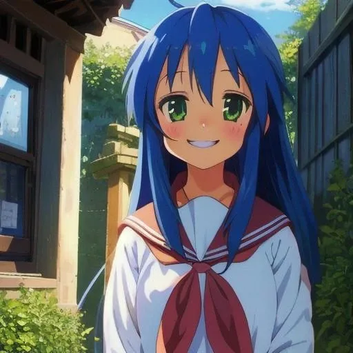 best quality, masterpiece, illustration, outside, 1girl, solo, konata izumi, ryouou school uniform, smile
<lora:konataizumi-06:0.9>