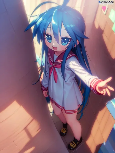 (((short, child))) (indoors, school, heart ahoge) :D (((professionally rendered details, professionally created 3D details, professionally created details, professionally rendered cgi details, picture-perfect))) (((<lora:konata izumi trigger:1> konata izumi)))